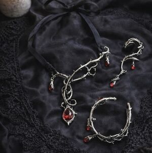 Alchemy Gothic Passion Choker Bracelet Ear wrap Set Red Thorn Grunge DISCONTINUE